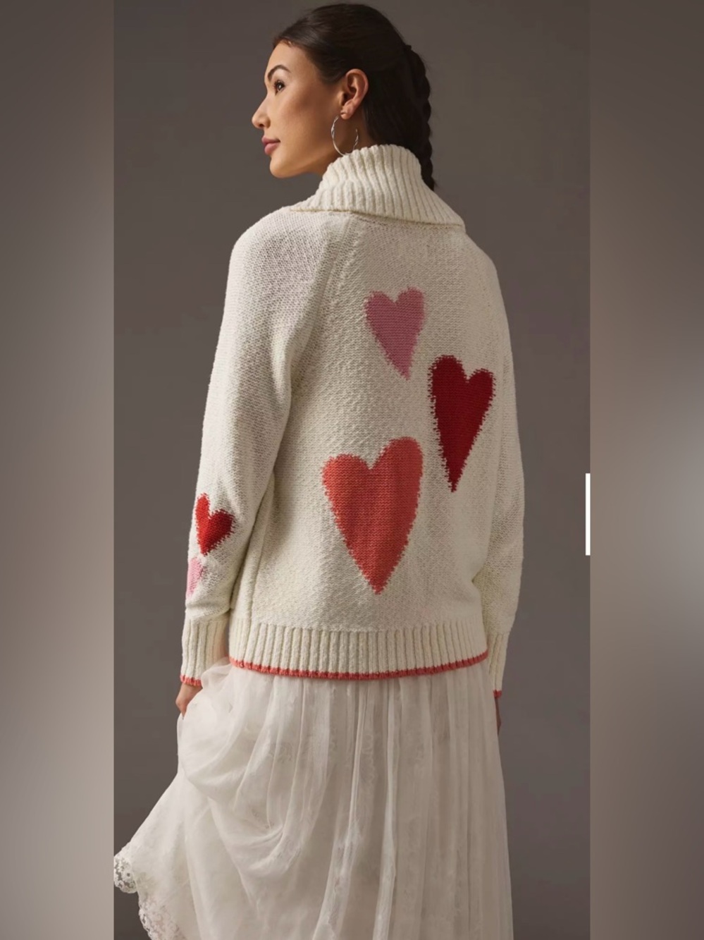 Maeve by Anthropologie Heart Cardigan Sweater Shawl Collar Cream XS Extra Small